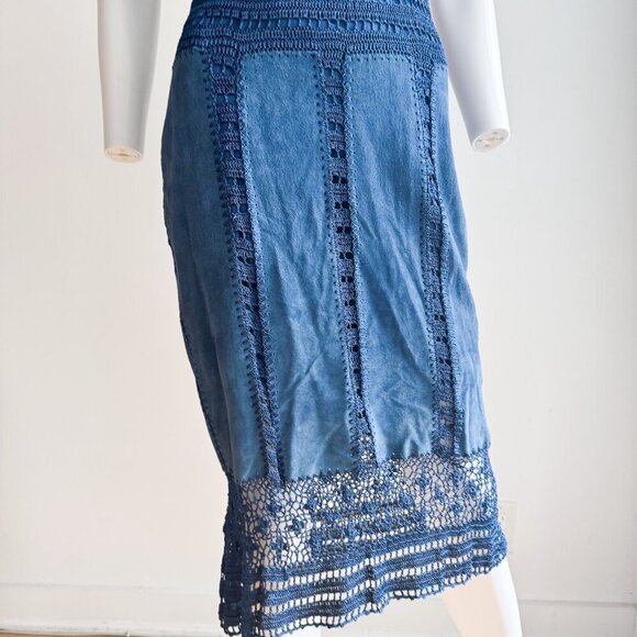 Danier Leather Blue Suede Crochet Bodycon Midi Dress 8 - Picture 5 of 8